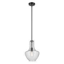 Kichler 42141BKCS - Everly 15.25&#34; 1-Light Bell Pendant with Clear Seeded Glass in Black