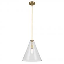 Kichler 42200NBR - Everly 15.5&#34; 1-Light Cone Pendant with Clear Glass in Natural Brass