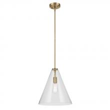 Kichler 42200NBRCS - Everly 15.5&#34; 1-Light Cone Pendant with Clear Seeded Glass in Natural Brass