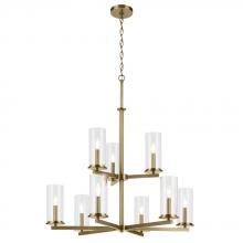 Kichler 44014NBR - Crosby 32.5&#34; 9-Light 2-Tier Chandelier with Clear Glass in Natural Brass