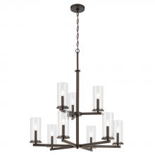 Kichler 44014OZ - Crosby 32.5&#34; 9-Light 2-Tier Chandelier with Clear Glass in Olde Bronze