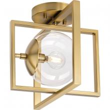 Progress P350218-109 - Atwell Collection 10&#34; One-Light Mid-Century Modern Brushed Bronze Clear Glass Semi-Flush Mount L