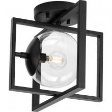 Progress P350218-31M - Atwell Collection 10&#34; One-Light Mid-Century Modern Matte Black Clear Glass Semi-Flush Mount Ligh
