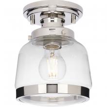 Progress P350220-104 - Judson Collection 8&#34;One-Light Farmhouse Polished Nickel Clear Glass Semi-Flush Mount Light