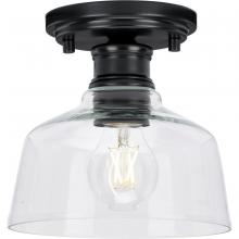 Progress P350226-31M - Singleton Collection One-Light 7.62&#34; Matte Black Farmhouse Small Semi-Flush Mount Light with Cle