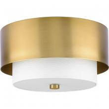 Progress P350249-109 - Silva Collection Two-Light Brushed Bronze White Linen Shade 14&#34; Flush Mount