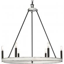 Progress P400302-31M - Galloway Collection Six-Light 28.25&#34; Matte Black Modern Farmhouse Chandelier with Distressed Whi
