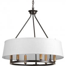Progress P4618-20 - Cherish Collection 24 &#34; Six-Light Antique Bronze Coastal Chandelier Light with Summer Linen Shad