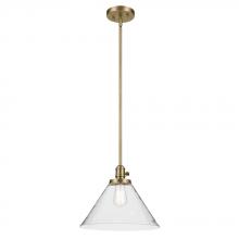 Kichler 43905NBR - Avery 11.75&#34; 1-Light Cone Pendant with Clear Seeded Glass in Natural Brass